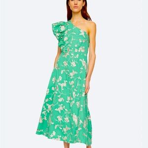 Sea New York Julian embroidered green one shouldered dress 4